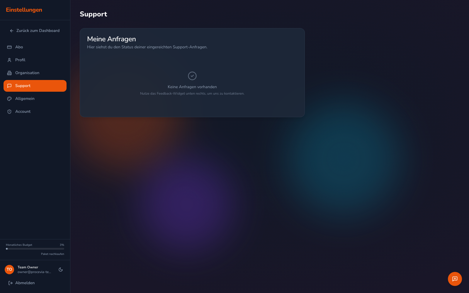 Der Support-Bereich der Einstellungen mit der Liste „Meine Anfragen“, in der du den Status deiner eingereichten Anfragen verfolgst