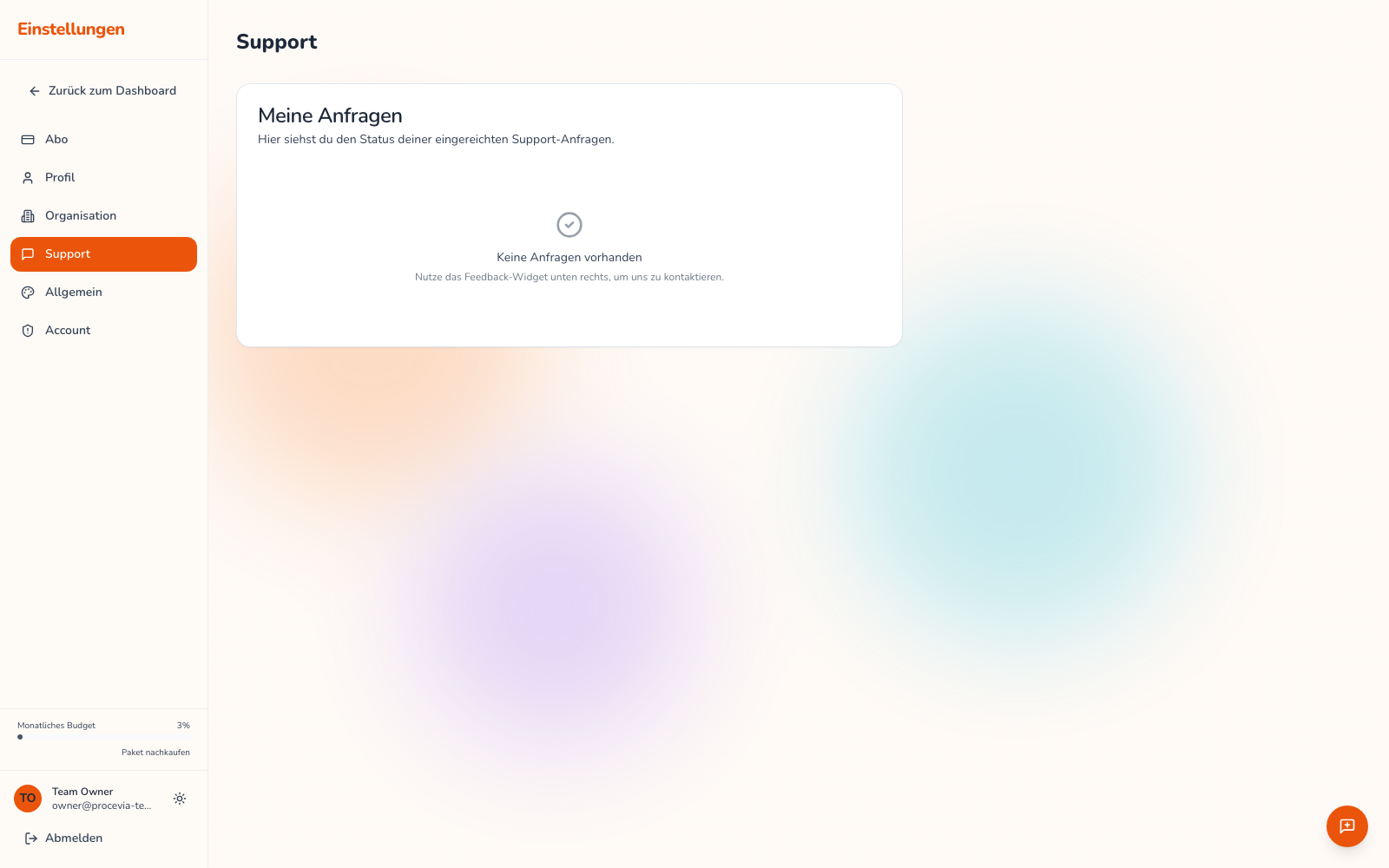 Der Support-Bereich der Einstellungen mit der Liste „Meine Anfragen“, in der du den Status deiner eingereichten Anfragen verfolgst
